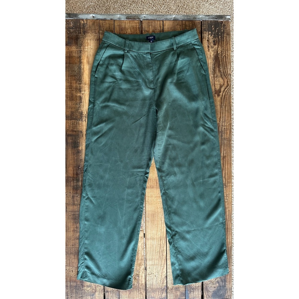 J.Crew Forest Green Tencel Lyocell Wide Leg Pleated Trousers Womens Size 6